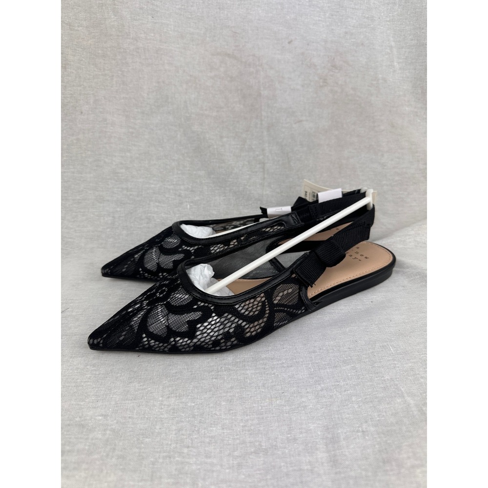 A New Day Womens Black Lace Pointed Toe Slingback Flats with Bow Size 7.5 NEW